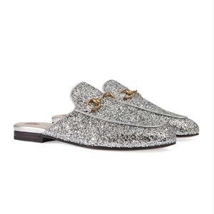 Gucci Princetown Horsebit-Detailed Glitter Leather Slippers size 37